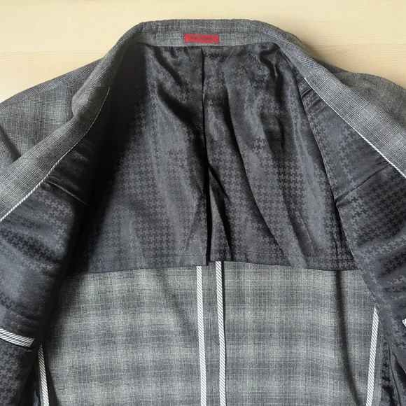 John Varvatos 42R Charcoal Checkered Plaid Blazer Sport Coat Jacket Herringbone - Picture 9 of 13